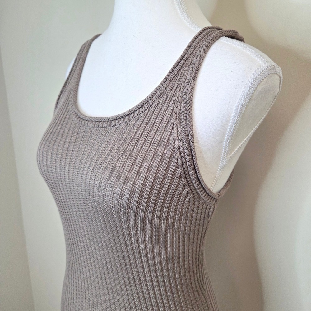 By Together Ribbed Knit Tank Maxi‎ Dress Taupe Sleeveless Slit S - Picture 3 of 6